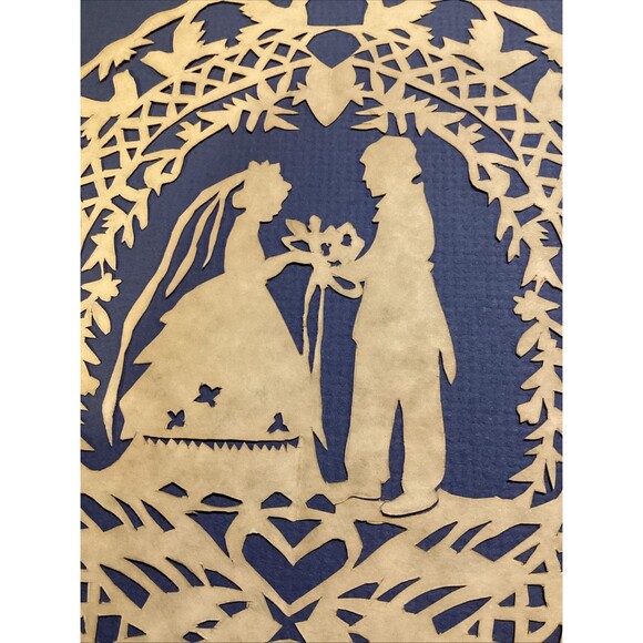 Wedding Couple SILHOUETTE Hand Paper Folk Art Cut Out Original Unframed 7x8.5" - Picture 4 of 10